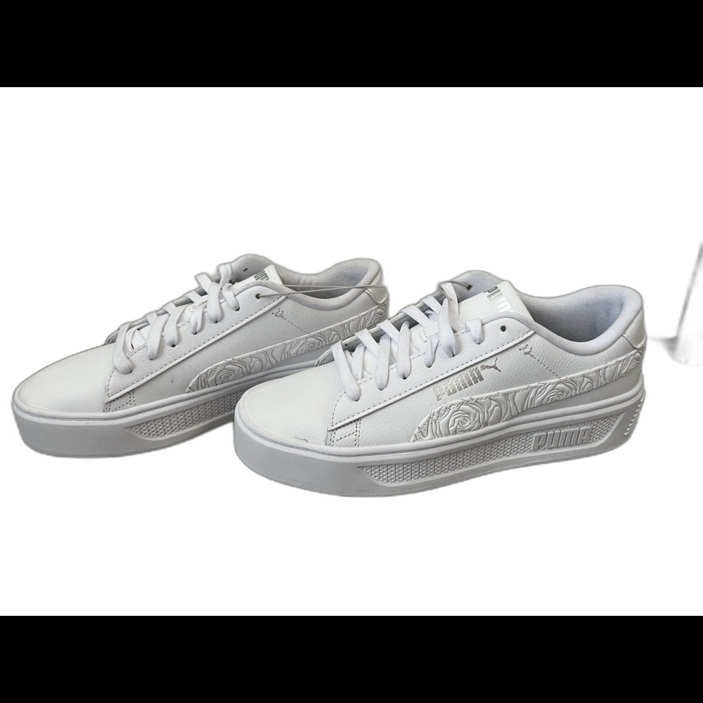 NEW PUMA White Smash V3 Platform Sneakers Womens Size 10 Texture Floral Pattern - Picture 6 of 8